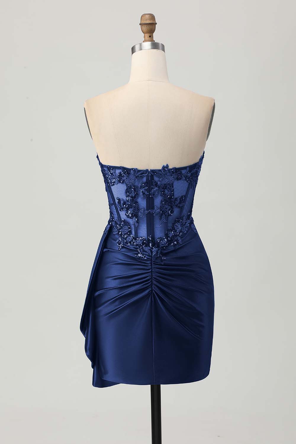 Sparkly Dark Green Strapless Corset Sequins Bodycon Cocktail Dress with Streamer
