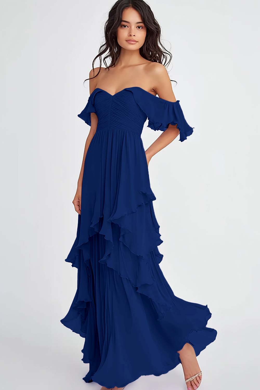 Ruffled Pleated Lilac Off the Shoulder A Line Formal Dress