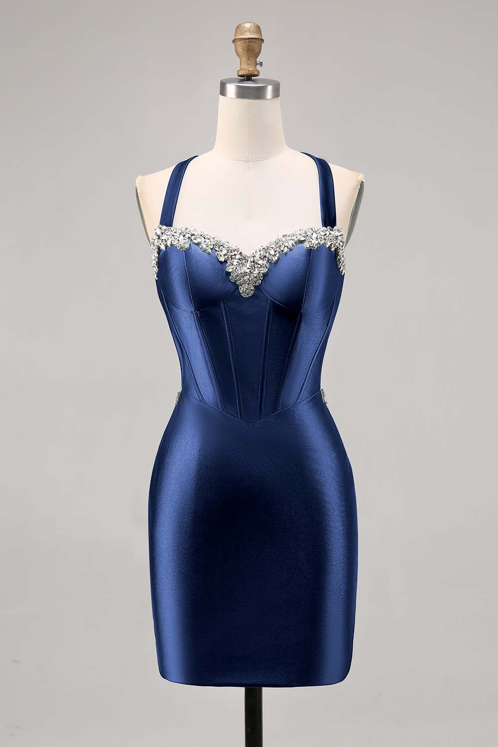 Corset Satin Bodycon Dark Green Cocktail Dress