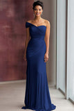 Light Khaki One Shoulder Pleated Sheath Formal Dress