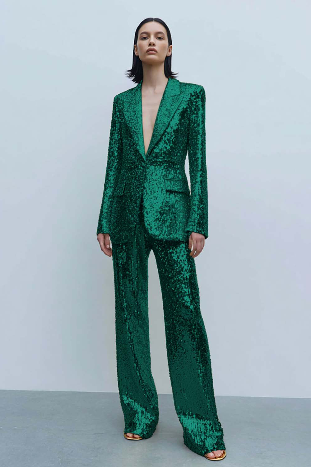 Sparkly Golden 2-Piece Peak Lapel Women Prom Suits