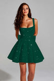 Sparkly Ivory A Line Square Neck Sequins Short Prom Dress with Back Giant Bow