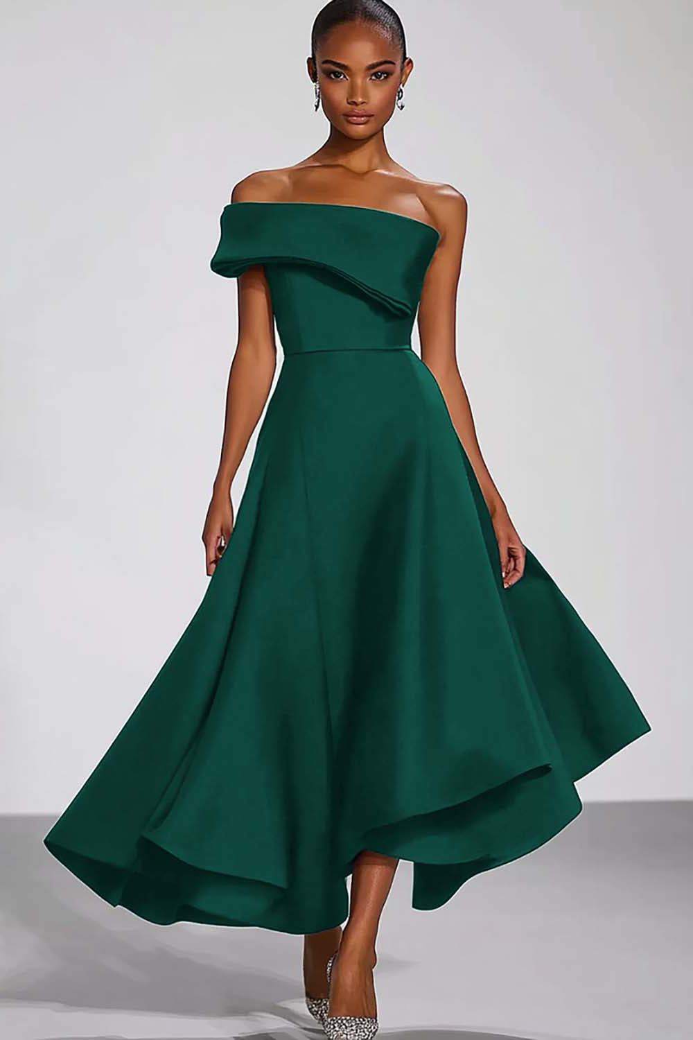 One Shoulder Navy Satin Formal Dress