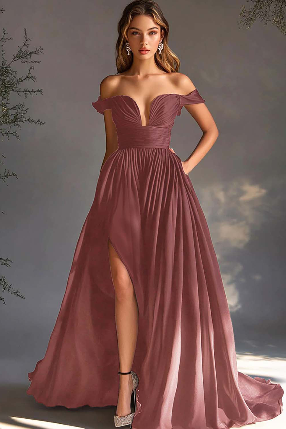 Black Off The Shoulder A Line Chiffon Prom Dress