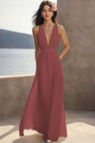 Ivory Ruched Chiffon Deep V-Neck Maxi Beach Engagement Dress
