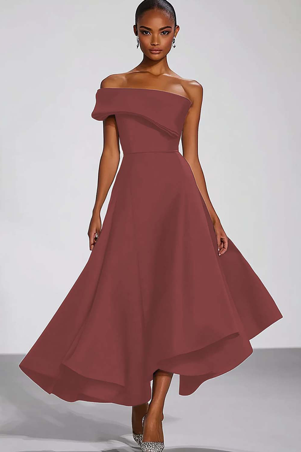 One Shoulder Navy Satin Formal Dress