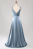 Simple Dark Green Spaghetti Straps Ruched Prom Dress with Slit