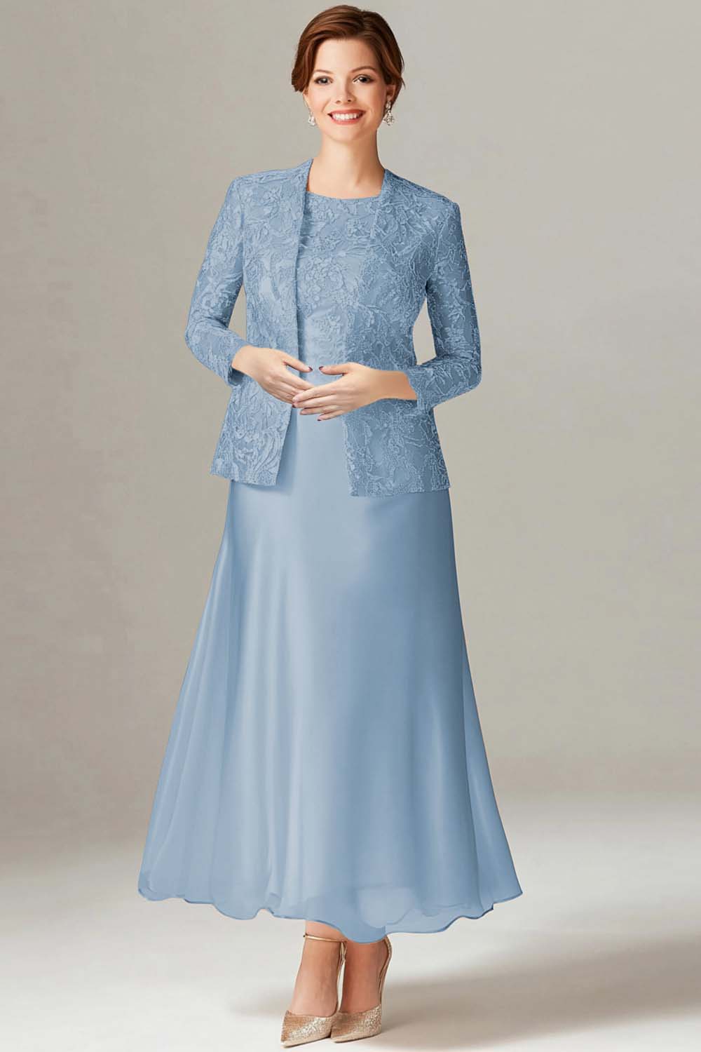 Champagne A-Line Satin 2-Piece Mother of the Bride Dress