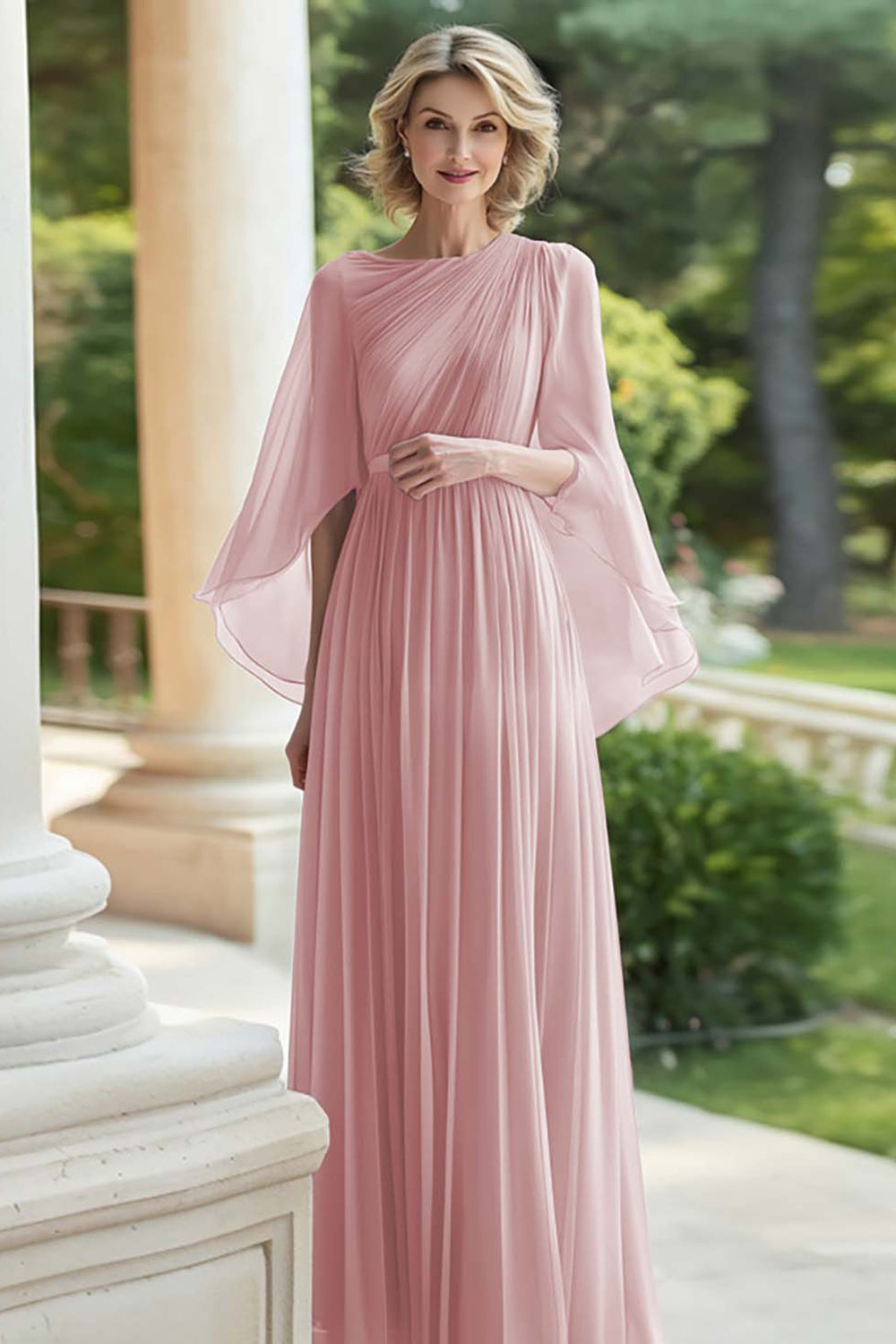 Pleated Lilac A Line Chiffon Mother of the Bride Dress
