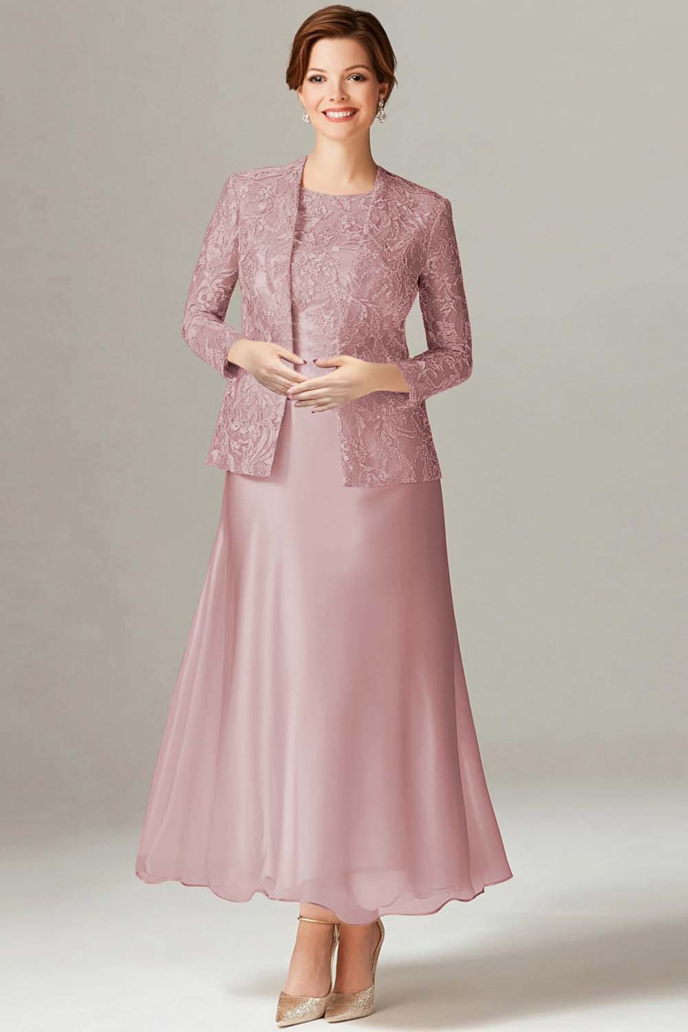 Champagne A-Line Satin 2-Piece Mother of the Bride Dress