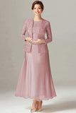 Champagne A-Line Satin 2-Piece Mother of the Bride Dress