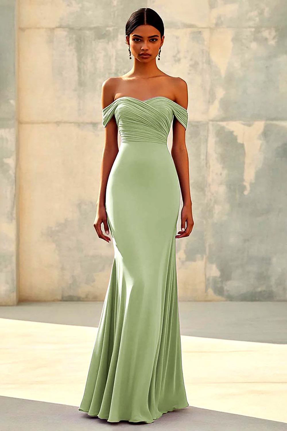 Mermaid Off Shoulder Purple Chiffon Long Formal Dress