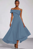 One Shoulder Navy Satin Formal Dress
