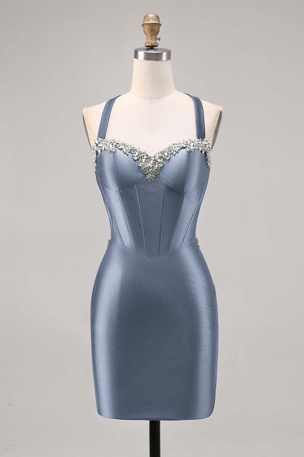 Corset Satin Bodycon Dark Green Cocktail Dress