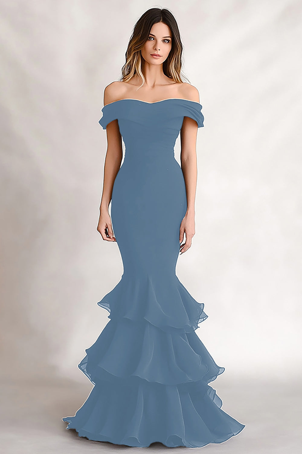 Off the Shoulder Black Mermaid Tiered Satin Wedding Guest Dress