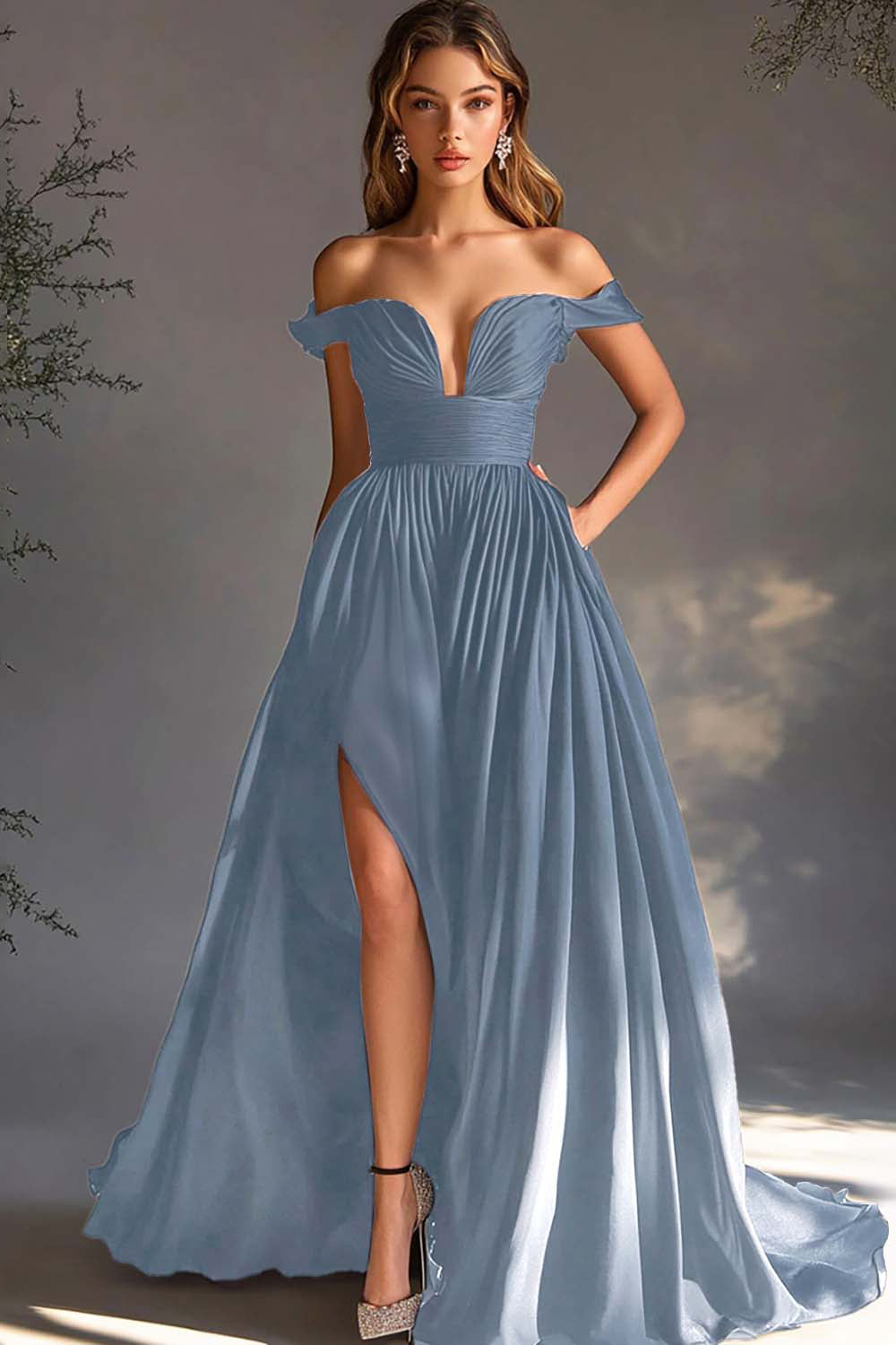 Black Off The Shoulder A Line Chiffon Prom Dress
