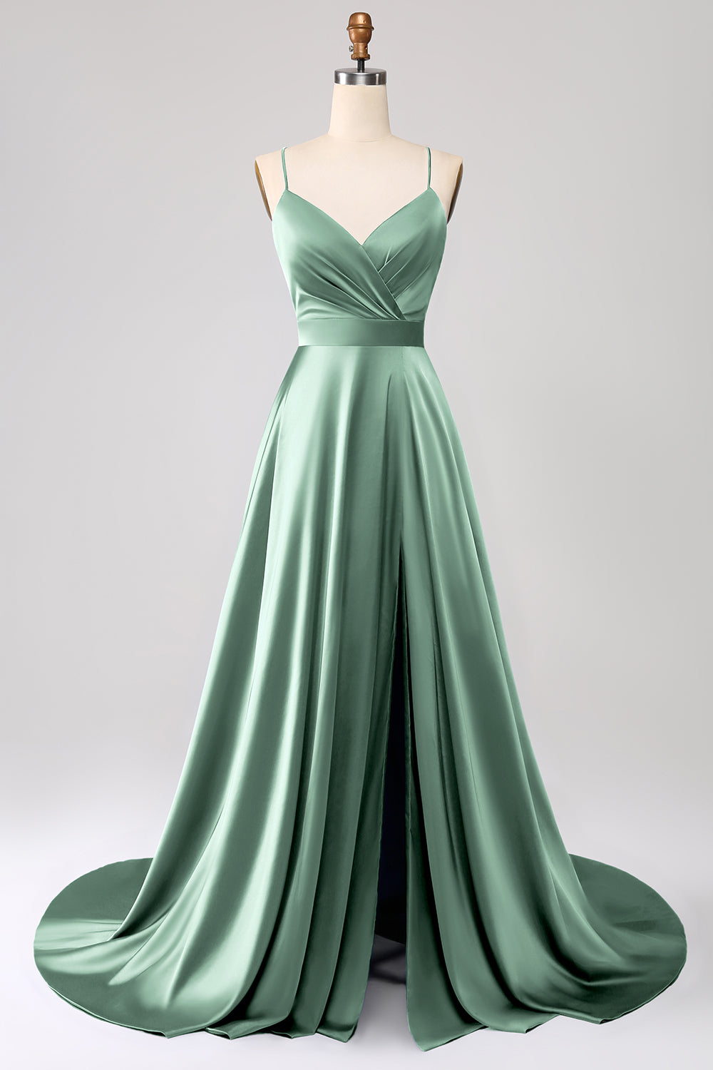 Dusty Rose A Line Spaghetti Straps Satin Prom Dress with Slit