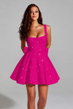 Sparkly Ivory A Line Square Neck Sequins Short Prom Dress with Back Giant Bow