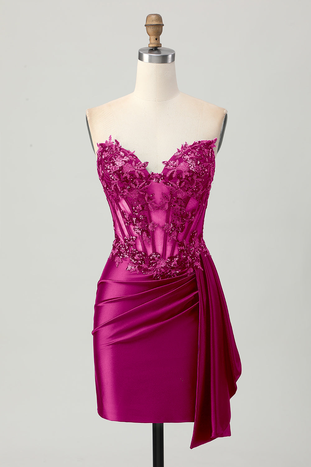 Sparkly Dark Green Strapless Corset Sequins Bodycon Cocktail Dress with Streamer
