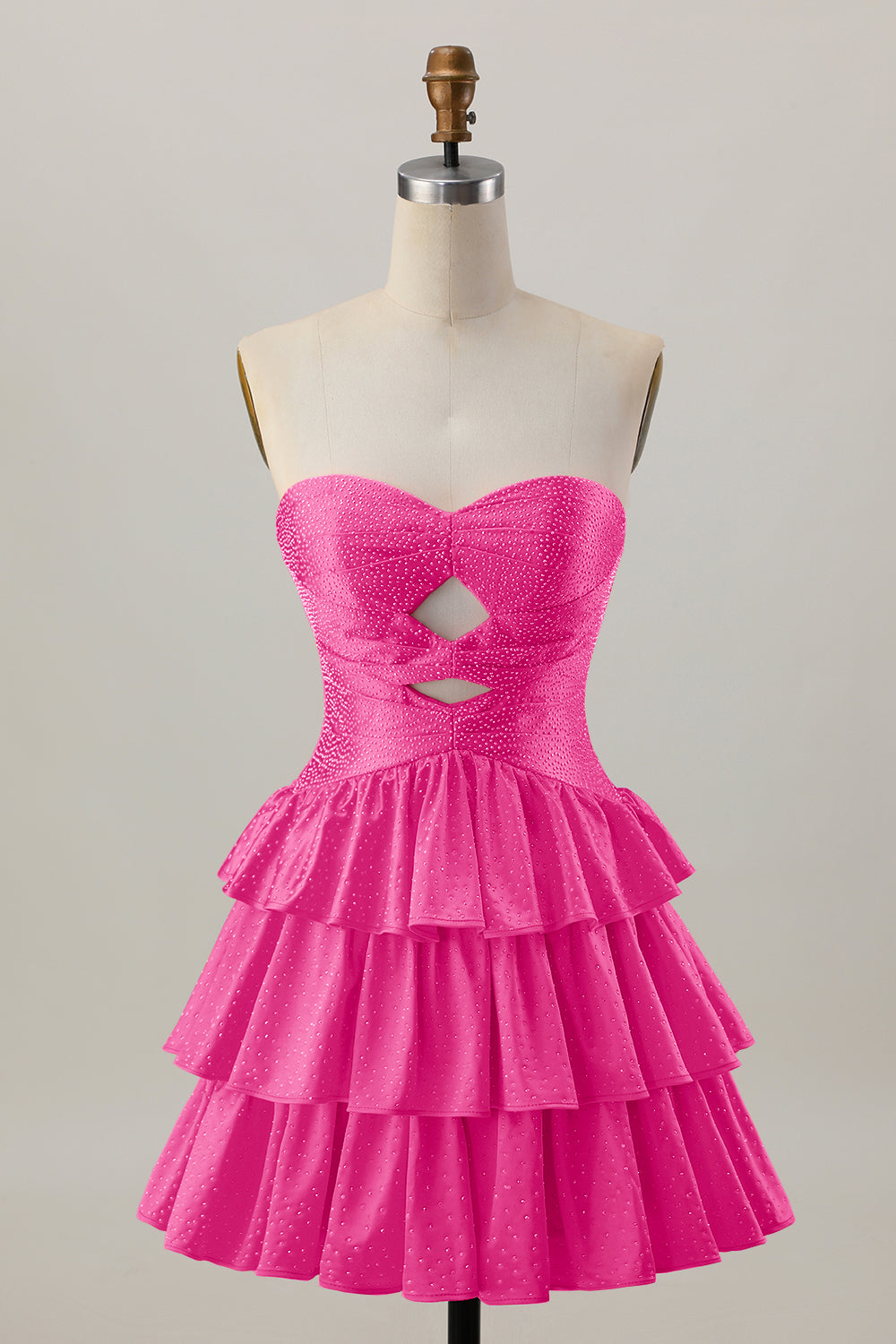 Orange Strapless Tiered A Line Cut Out Cocktail Dress with Beading