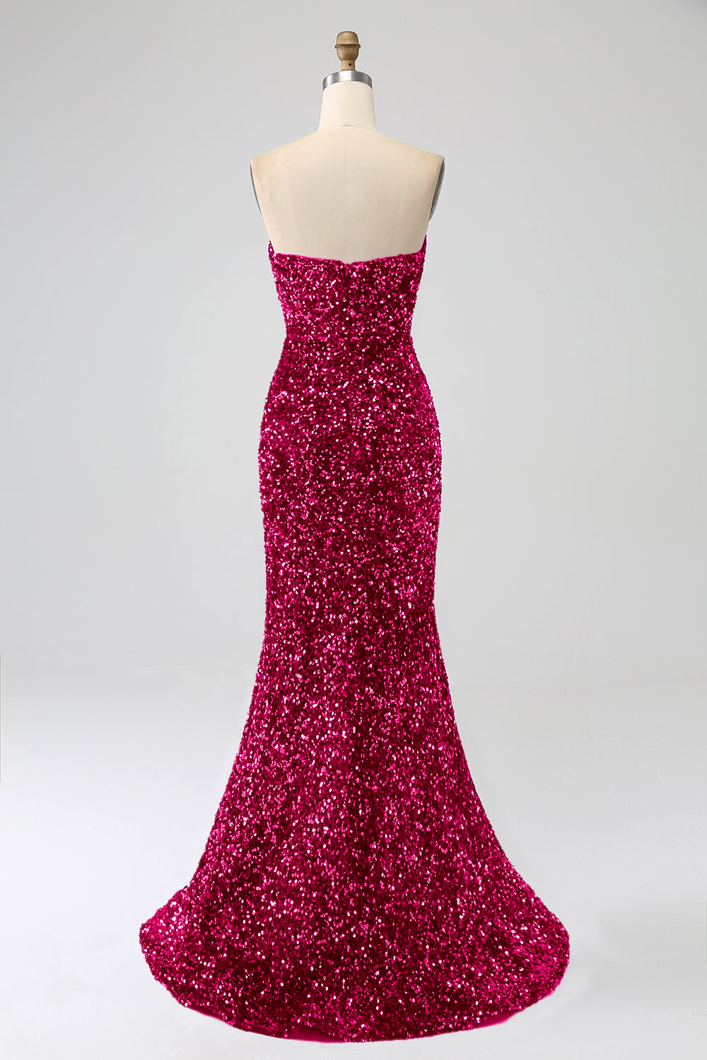 Red Strapless Sequins Long Mermaid Prom Dress With Slit