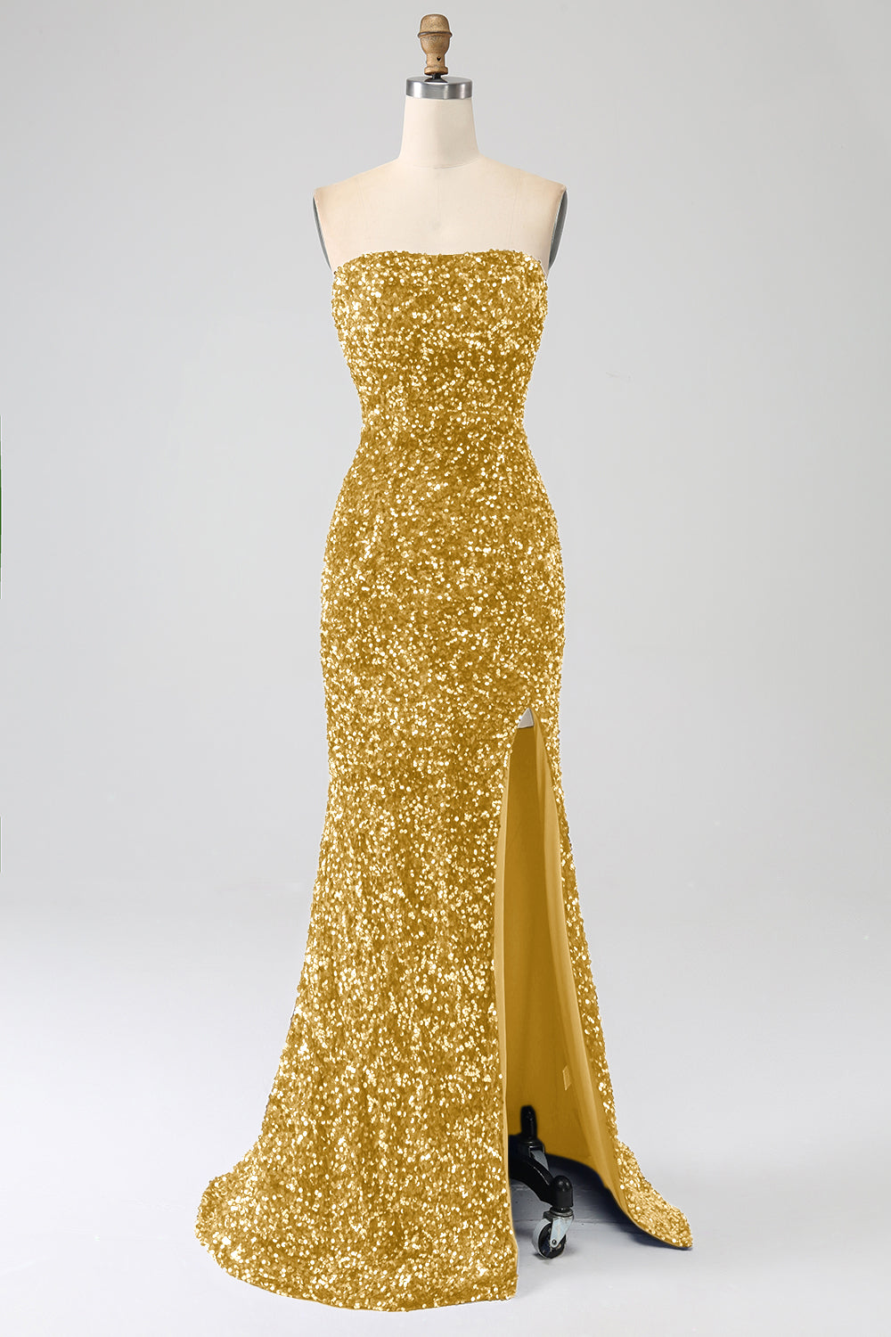 Red Strapless Sequins Long Mermaid Prom Dress With Slit