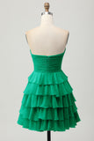 Sky Blue Strapless A Line Tiered Short Prom Dress with Bow