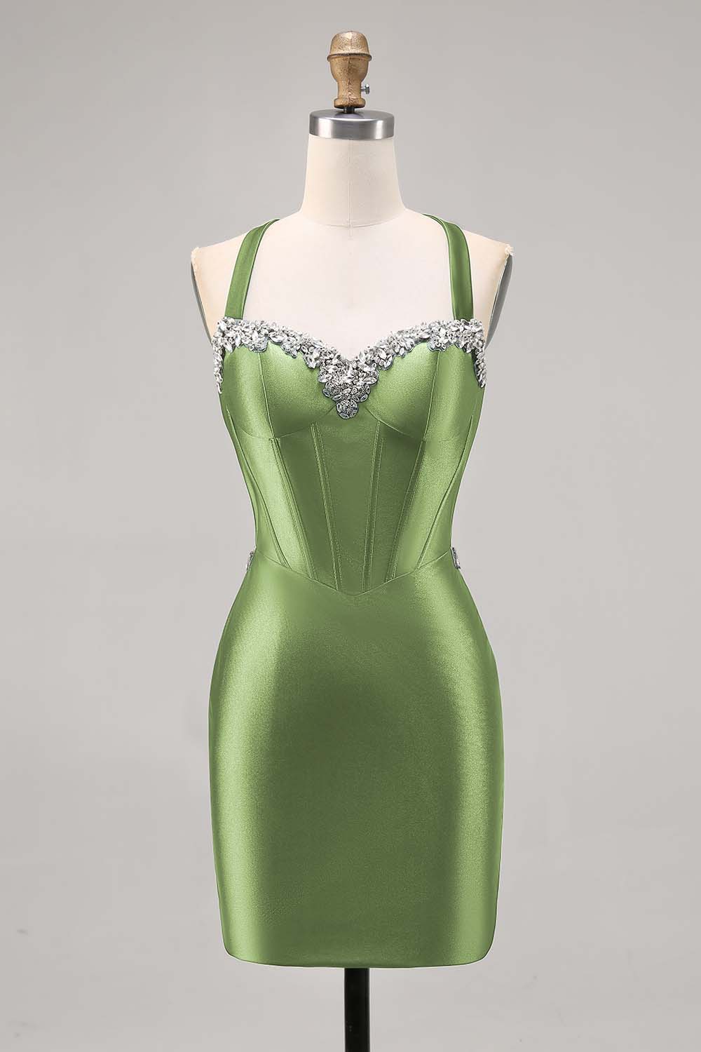 Corset Satin Bodycon Dark Green Cocktail Dress