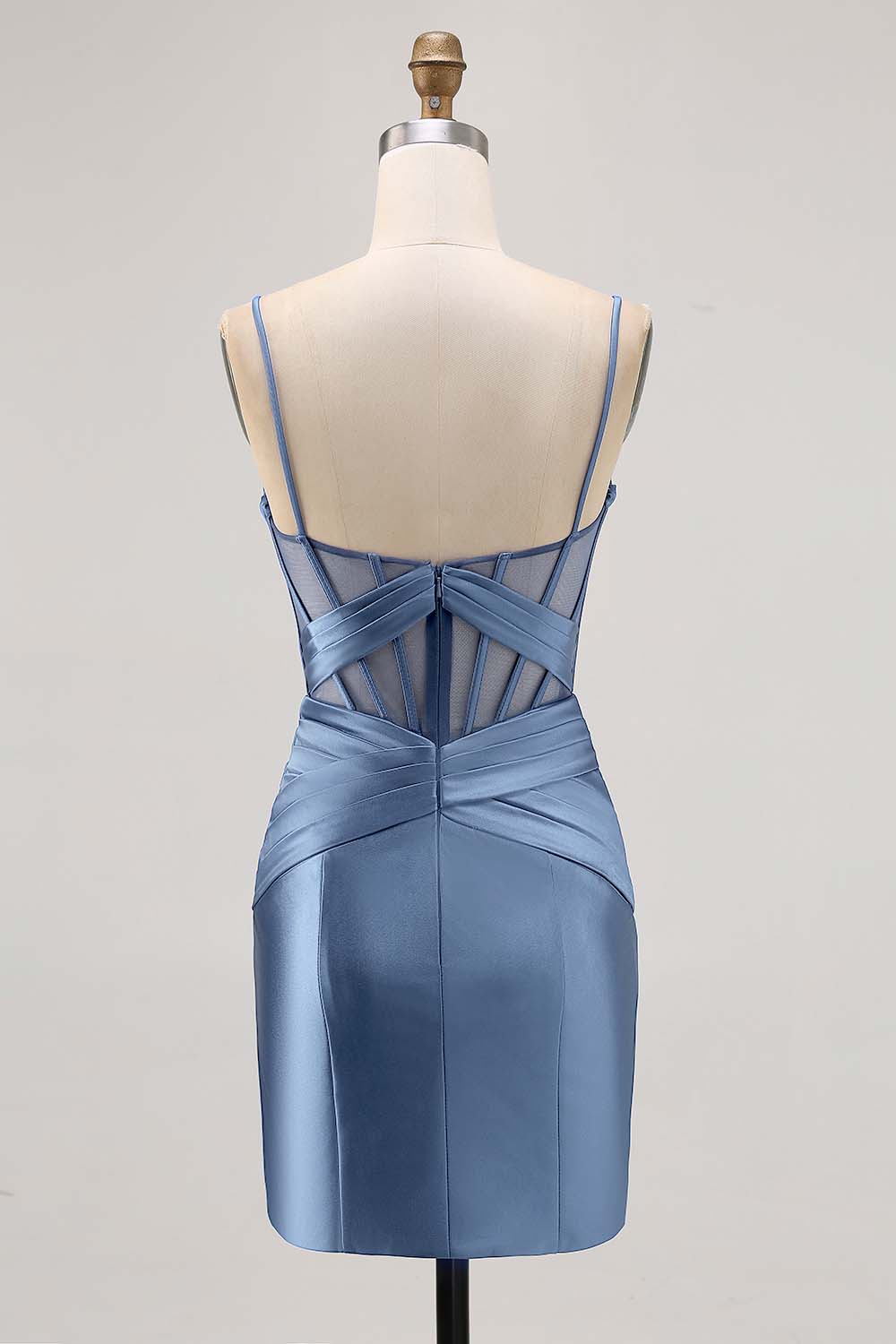 Royal Blue Sheer Corset Pleated Tight Short Prom Dress with Slit