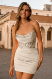 Blush Strapless Corset Short Bodycon Cocktail Dress with Sequins