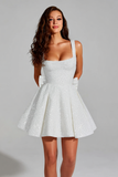 Sparkly Ivory A Line Square Neck Sequins Short Prom Dress with Back Giant Bow