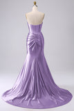 Sparkly Lilac Mermaid Sweetheart Corset Long Prom Dress with Slit
