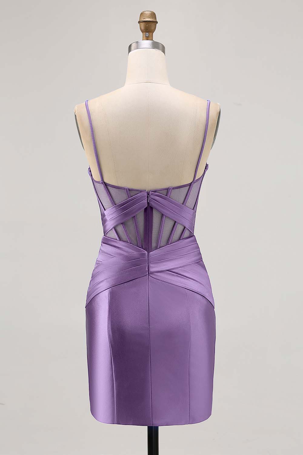 Royal Blue Sheer Corset Pleated Tight Short Prom Dress with Slit