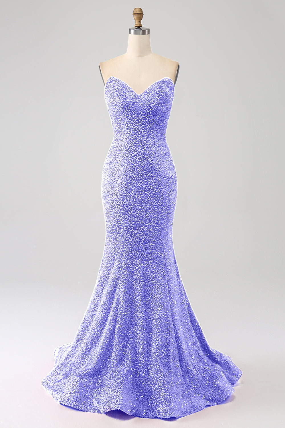 Fuchsia Sweetheart Neck Sequined Mermaid Prom Dress With Sweep Train