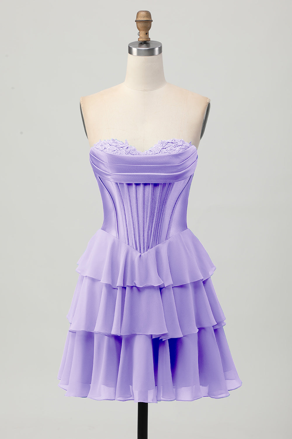 Fuchsia Strapless Corset Tiered A Line Short Prom Dress