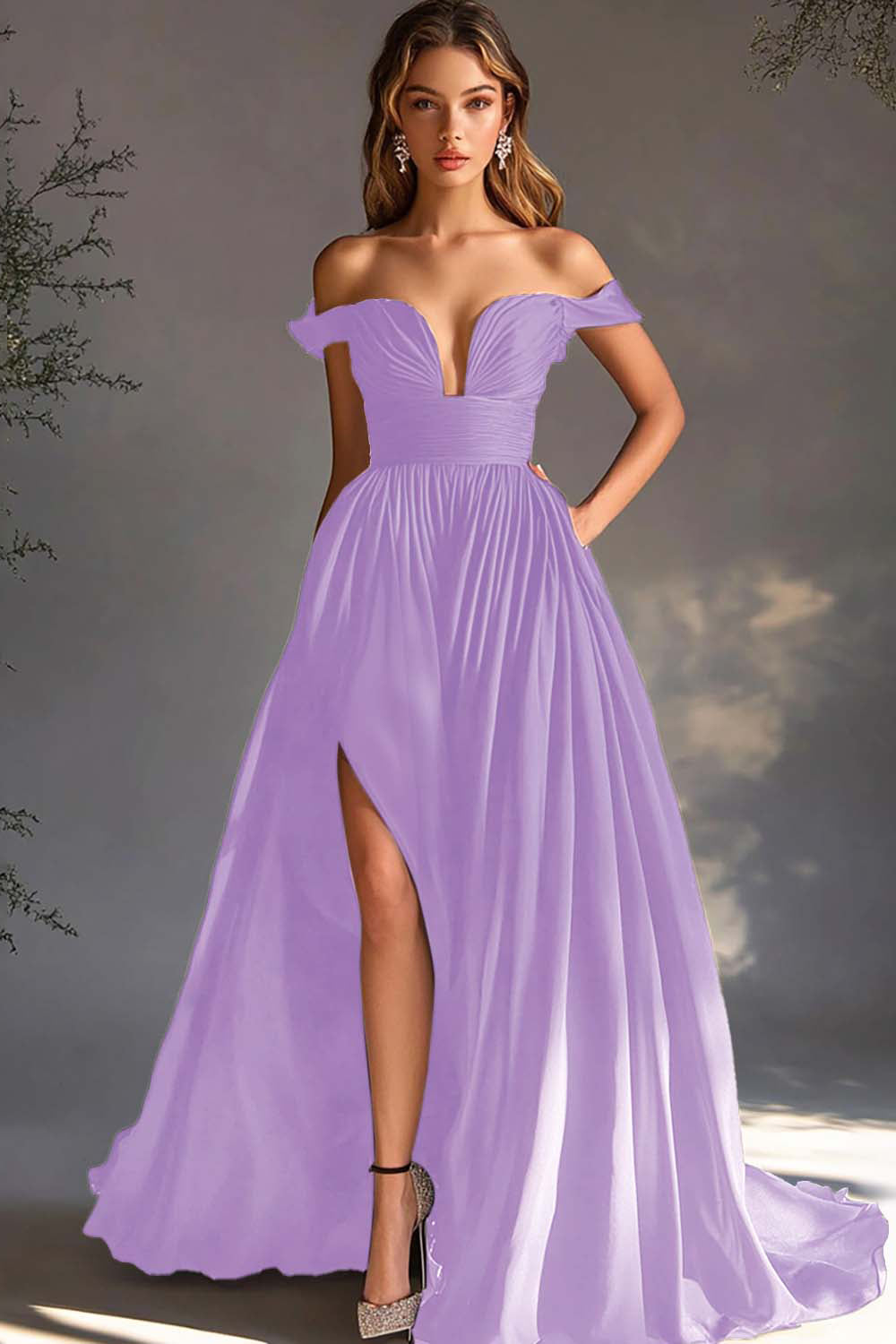 Black Off The Shoulder A Line Chiffon Prom Dress