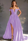 Black Off The Shoulder A Line Chiffon Prom Dress