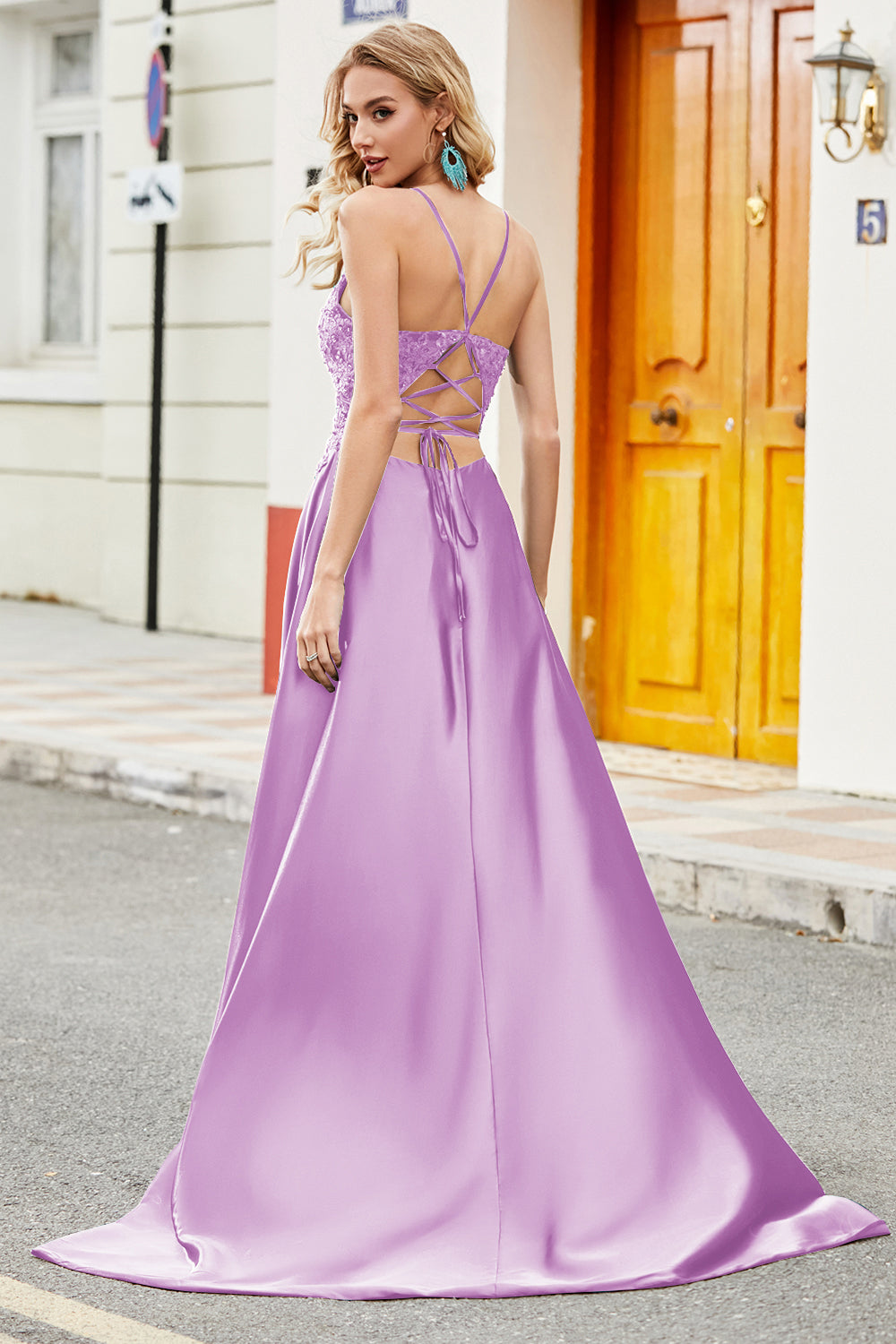 Trendy A Line Spaghetti Straps Lilac Long Prom Dress with Appliques