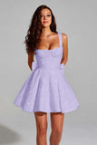 Sparkly Ivory A Line Square Neck Sequins Short Prom Dress with Back Giant Bow