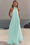 Elegant Sky Blue Halter Chiffon Formal Dress