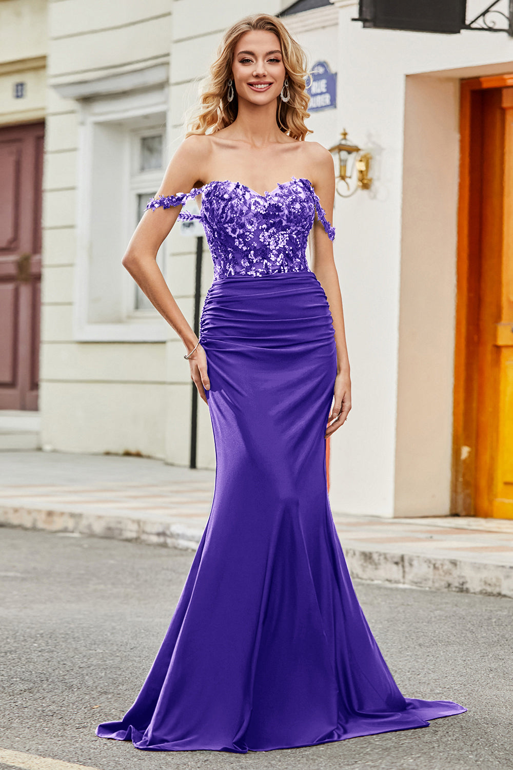 Lilac Mermaid Off the Shoulder Long Prom Dress