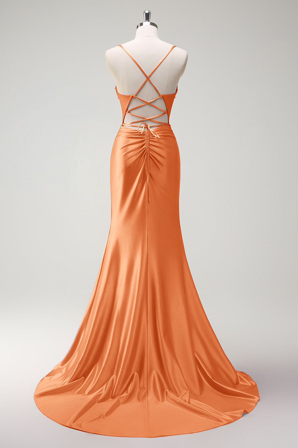 Sparkly Dark Green Mermaid Spaghetti Straps Beaded Corset Satin Long Prom Dress with Slit