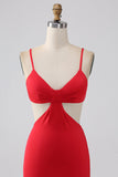 Spaghetti Straps Mermaid Backless Red Prom Dress