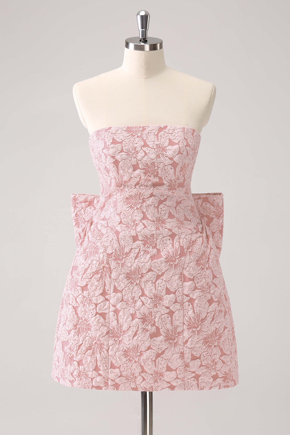 Fuchsia A Line Floral Strapless Short Homecoming Dress With Bow