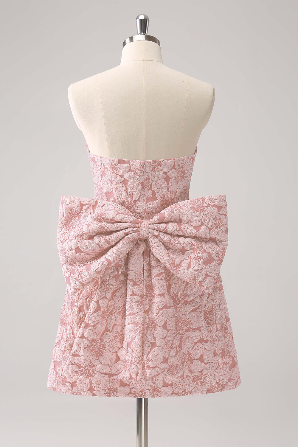 Fuchsia A Line Floral Strapless Short Homecoming Dress With Bow