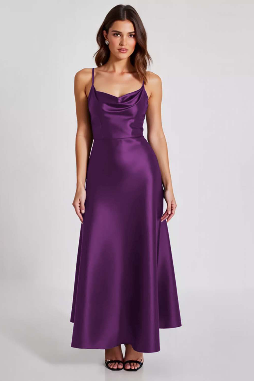 Satin Navy A Line Spaghetti Straps Formal Dress