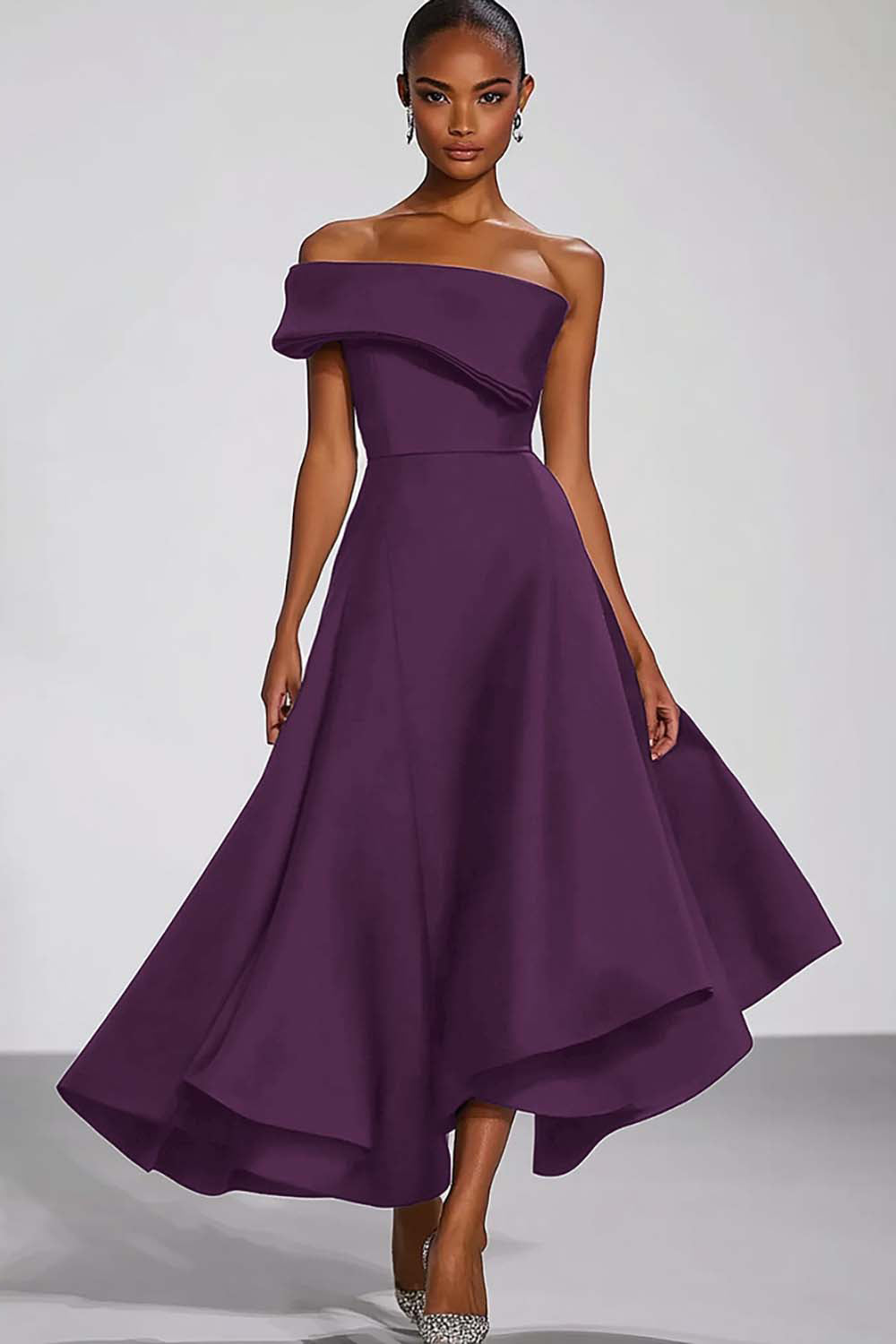 One Shoulder Navy Satin Formal Dress