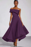 One Shoulder Navy Satin Formal Dress