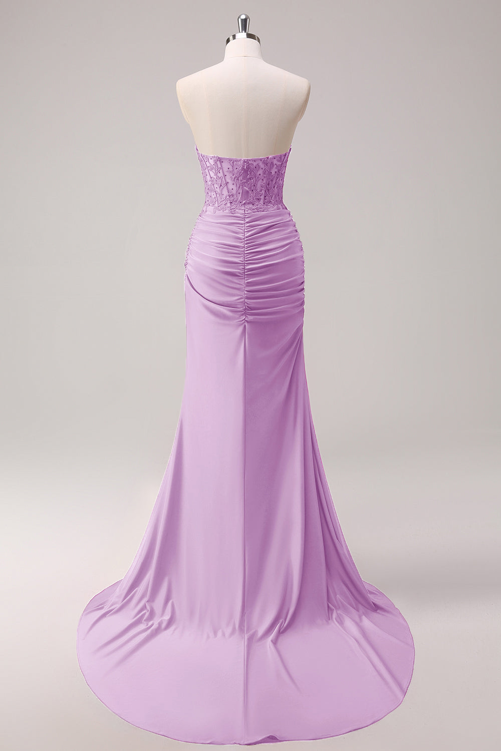 Corset Fuchsia Mermaid Strapless Ruched Corset Long Prom Dress with Slit