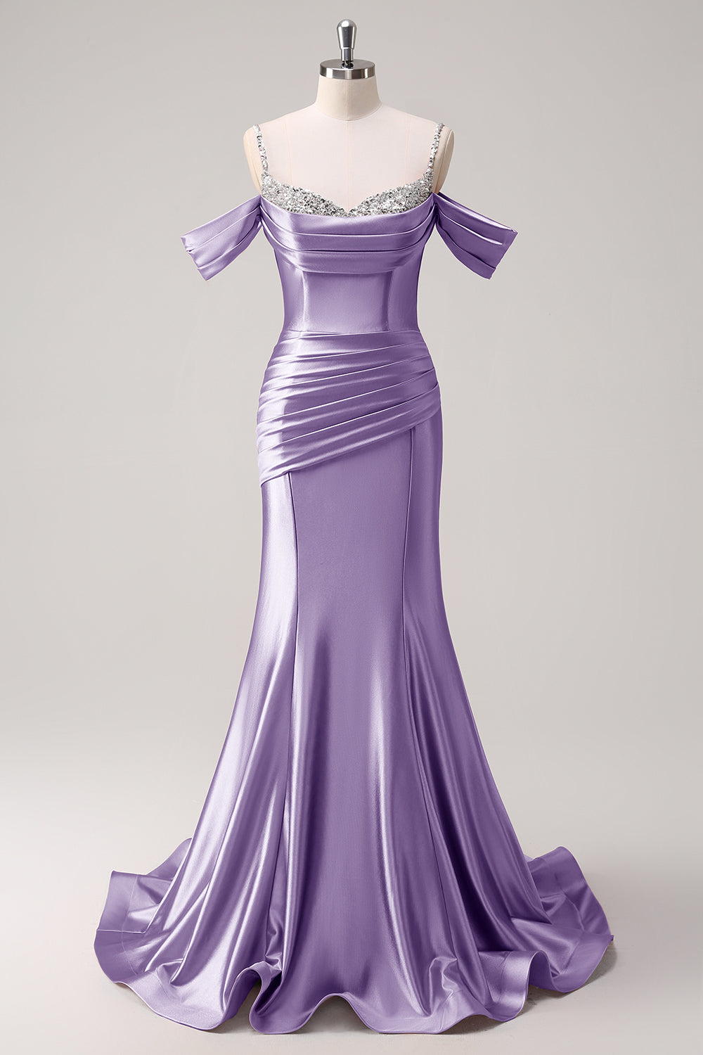 Glitter Blush Mermaid Beaded Spaghetti Straps Long Prom Dress
